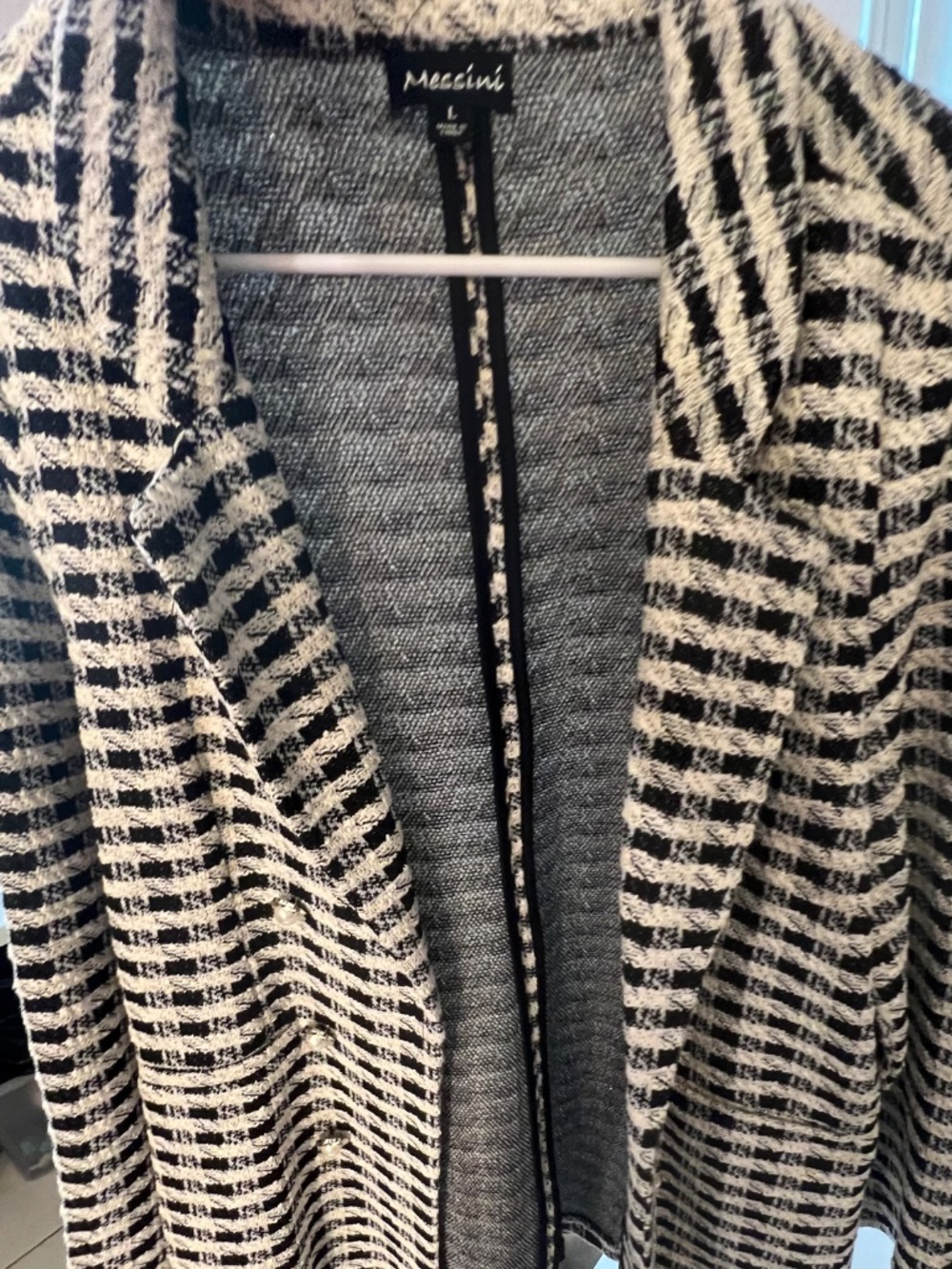 Messini Metallic Tweed Open Double Breasted Black/White Houndstooth Sz.L Jacket - Picture 6 of 15